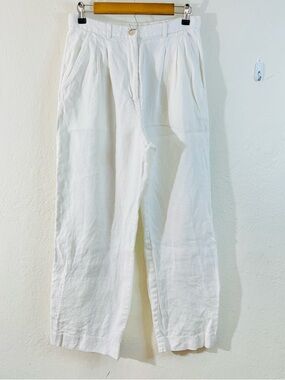 Banana Republic White Linen Trousers Pants Size 8 Hi-Rise Preppy Old Money